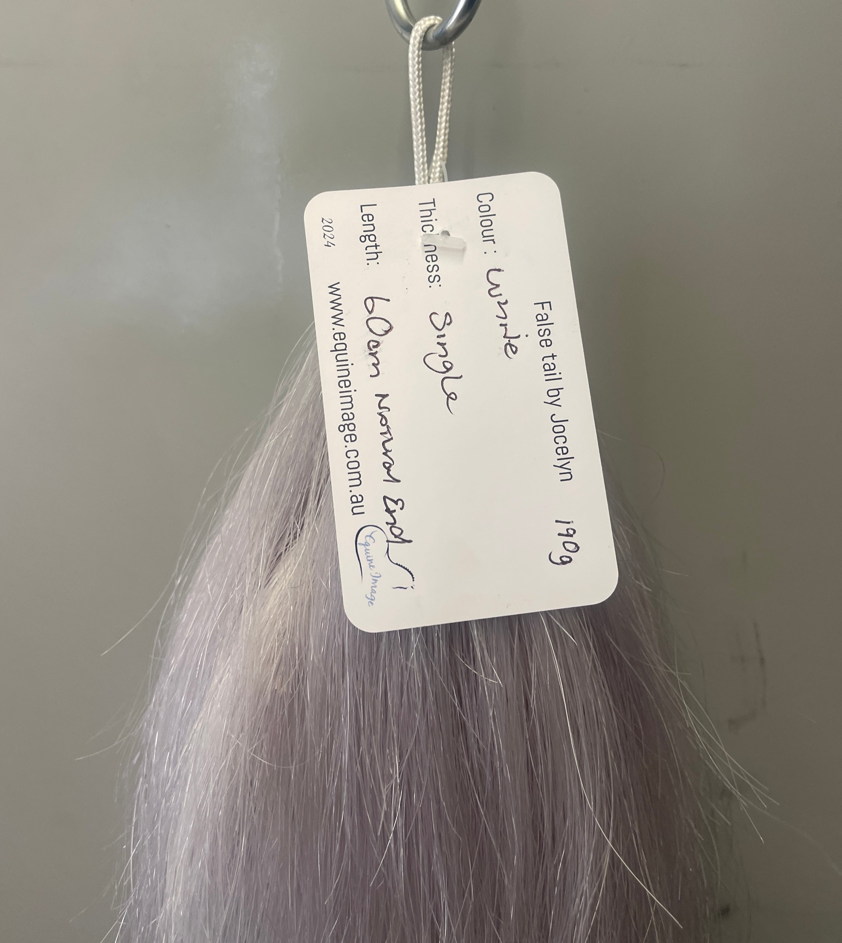 White silver white single thickness pony - young stock  length 60 cm natural end