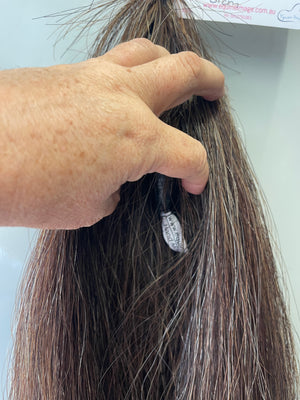 Weighted Darker Chestnut Mix flaxen blend 62 cm cut end  Double thickness. Final weight 710g